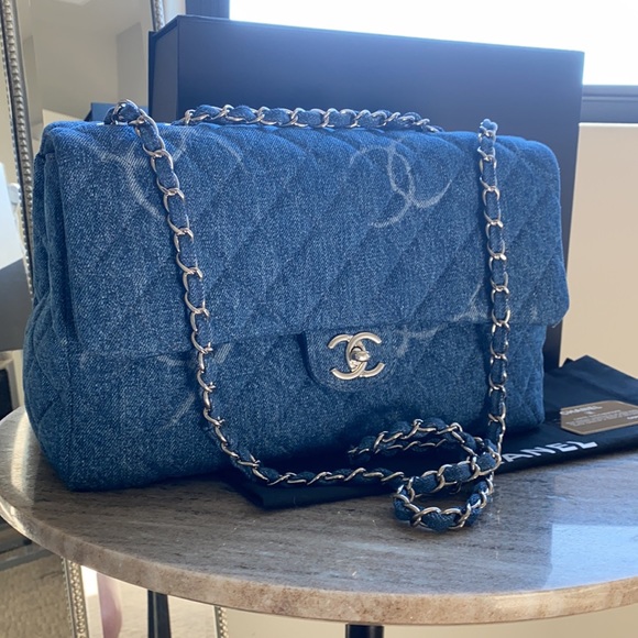 Chanel Quilted CC Jumbo Single Flap Denim Bag - Picture 6 of 6